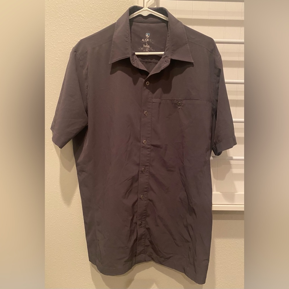 Kuhl Tufflex Shirt Mens Medium Gray Short Sleeve Hiking Performance Button Front